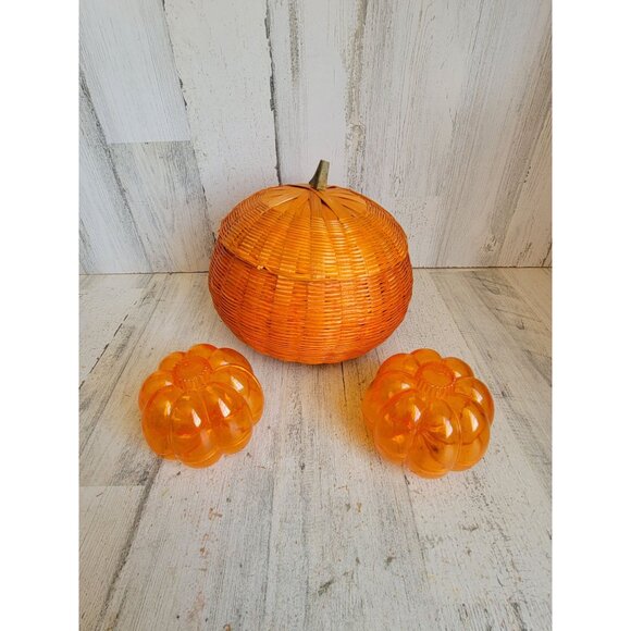 Pumpkin container set wicker basket Halloween home decor set - Picture 1 of 11